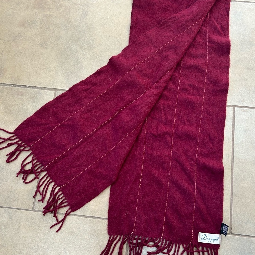 Descours 100% Cashmere Burgundy‎ Fringed Scarf